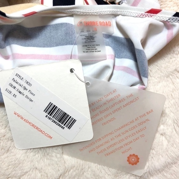 6 Shore Road Designer Striped One-Piece Swimsuit XS Plunging Low-Cut NWT - Picture 9 of 11